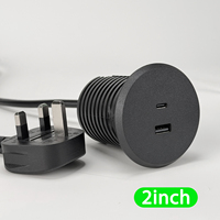 Chargeur encastré industriel 20W à double port USB-A/USB-C pour bureau/canapé/table, prise de charge rapide de 2 pouces