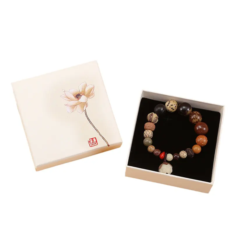 Auf Lager Großhandel chinesischen Stil drucken Lotus Blumen schmuck Ring Halskette Ohrring Armbänder Verpackung Papier Box