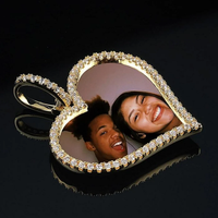 Hotsale Personnalisé Zircon Photo Médaillon Pendentif Collier Personnalisé Couples Gravé 45mm Petit Coeur Forme Photo Photo