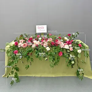 Beda DIY Flower Factory Direct Sale Flower Handmade Colorful Rose Peony Green Leaf Sofa Runner Centerpiece For Wedding Table