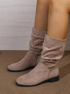 Bottes courtes à talon épais en <span class=keywords><strong>daim</strong></span> denim pour femmes, nouvelle collection automne-hiver 2025, avec un grand pli - Product Image 5
