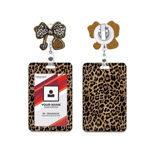 Wholesale brown leopard print rotating alligator clip retractable badge scroll <b>ID</b> card <b>holder</b> name key card <b>holder</b> - Product Image 1