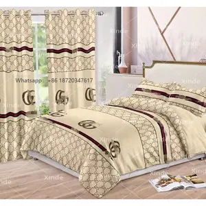 Personalizado 6 peças designer de cama conjunto com cortinas correspondentes king size em estoque folha de cama para o quarto baixo MOQ