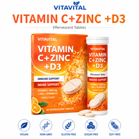 Comprimés effervescents de vitamine C 1000 mg, zinc et vitamine D3, renforce l'immunité, favorise la croissance et le développement, protège la peau et les cheveux, végétalien, OEM