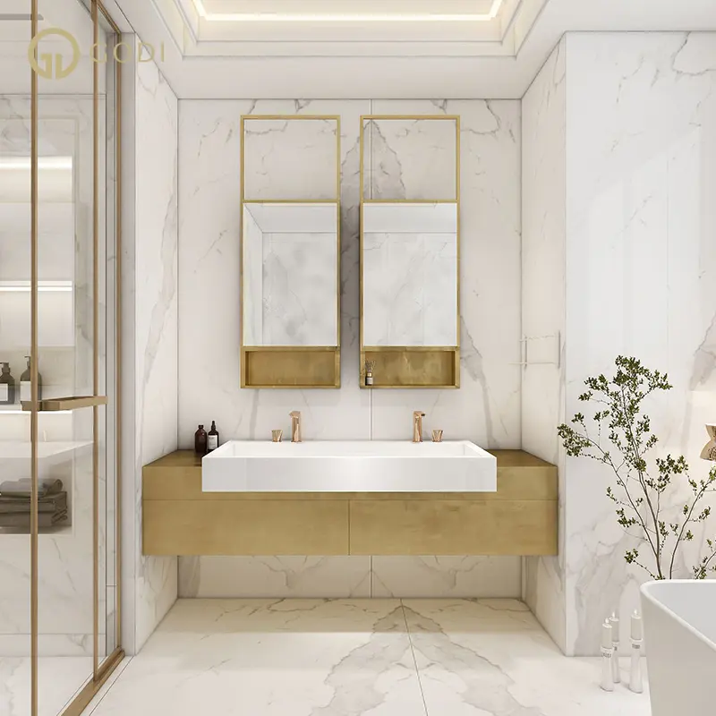 GODI – meuble de salle de bain haut de gamme, style de luxe, de grande taille, mural, avec deux miroirs