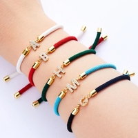 Bracelet de lettre initiale en plaqué or ajustable pour femmes, bracelets diamant en zircon pavé brillant à la mode