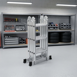 Échelle pliante multifonction en <span class=keywords><strong>aluminium</strong></span> avec plateformes d'échafaudage, capacité de charge de 150 kg, marches antidérapantes, échelle extensible - Product Image 1