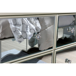 Glam Silver Finish Nightstand <b>Mirror</b> <b>Panels</b> Curved Feet Crystal Knobs Bedside Table Bedroom Furniture - Product Image 5