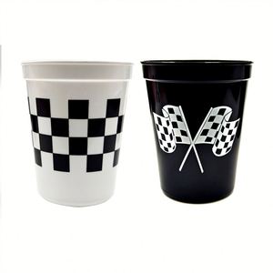OEM 16oz Black and White Checkered Flag <b>Plastic</b> <b>Drinkware</b> Set with Straws for Kids Race Car Birthday Party Cups - Product Image 1