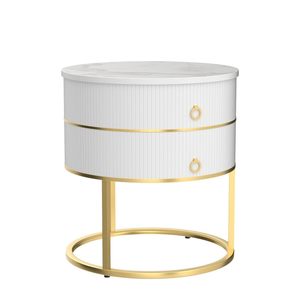 Table de chevet ronde à 2 tiroirs SENYU, style moderne, à cannelures, bleu clair - Product Image 6