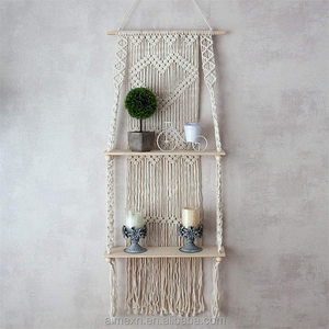 Oferta Especial: Estante de Madera de Doble Capa Estilo Boho con Cuerda Tejida, Tapiz Flotante para Montar en la Pared con Borlas para Decoración del Hogar y Bodas - Product Image 2