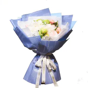 Hot Selling 58*58cm Waterproof Plastic Two Tone Colors Flower Wrapping Paper with English Letter Printed