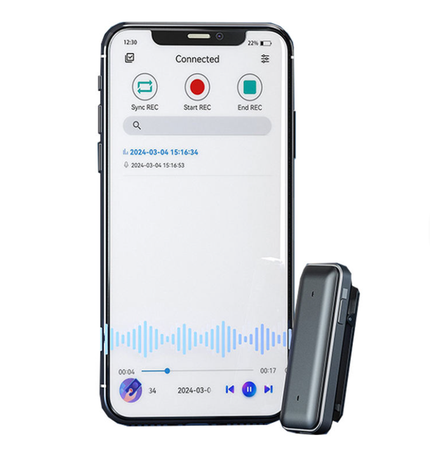 AI Voice Activated ABS Material Recorder with WAV File Format for & USB Connectivity Mobile Phone APP Clip for Meeting Use