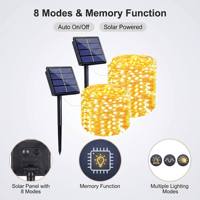 Guirlandes solaires, petites, étanches pour l'extérieur, lot de 2, 60 LED, 21,33 pieds, 8 modes d'éclairage, décoration de jardin, de cour, de véranda, de mariage, de fête