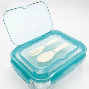 Glass <b>Lunch</b> <b>Box</b> 2 <b>Compartments</b> With Cutlery <b>Lunch</b> <b>Box</b> <b>Lunch</b> <b>Box</b> Containers Suitable Microwave and Dishwasher 980ML Transparent - Product Image 2