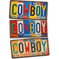 Plaque Métallique Vintage Style Western Cowboy avec Lettres, Décoration Murale Rustique pour Saloon et Garage, Panneau en Étain Ancien Modèle