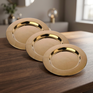 Assiette de service ronde en acier inoxydable poli de qualité supérieure, écologique, finition dorée, élégante, décorative, style classique - Product Image 2