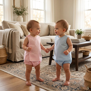 Conjunto de <span class=keywords><strong>Pañales</strong></span> para Bebé Personalizados en Azul y Rosa con Ribete de Picot, Monograma y Diseño de Algodón Tejido, 2 Piezas - Product Image 1