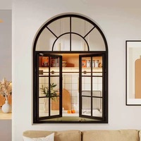 Ventana de Aluminio con Rotura de Puente Térmico y Vidrio Texturizado Negro con Arco Francés de Lujo para Casa o Villa Moderna