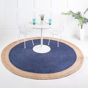 Hand Woven Jute Round Floor Area Rug Carpet Jute Centre Table Dhurrie Striped Floor <b>Door</b> Mat for Furnish Living Room Bedroom - Product Image 1