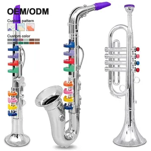 Saxofón electrónico de emulación de plástico para niños, instrumento Musical de cordoncillo, juguete educativo personalizado
