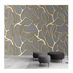 Komnni Custom Zelfklevende Muurschildering 3d Goud Bladeren Muurschildering Woonkamer Slaapkamer Decoratie Muur Papier Fresco