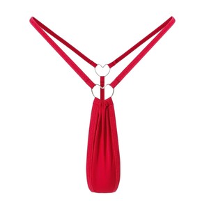 Sous-vêtements string pour femmes, couleur rouge unie, anneau en métal en forme de cœur, taille basse, lingerie sexy - Product Image 4