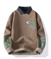 Pull en maille deux pièces pour homme FNJIA en polyester et élasthanne, doublé polaire et rembourré, décontracté, hiver, fabricant
