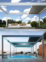 Pérgola Telescópica Motorizada de Aluminio, Retráctil, Bioclimática, con Control Remoto, Impermeable, Resistente al Viento, con Persianas Plegables