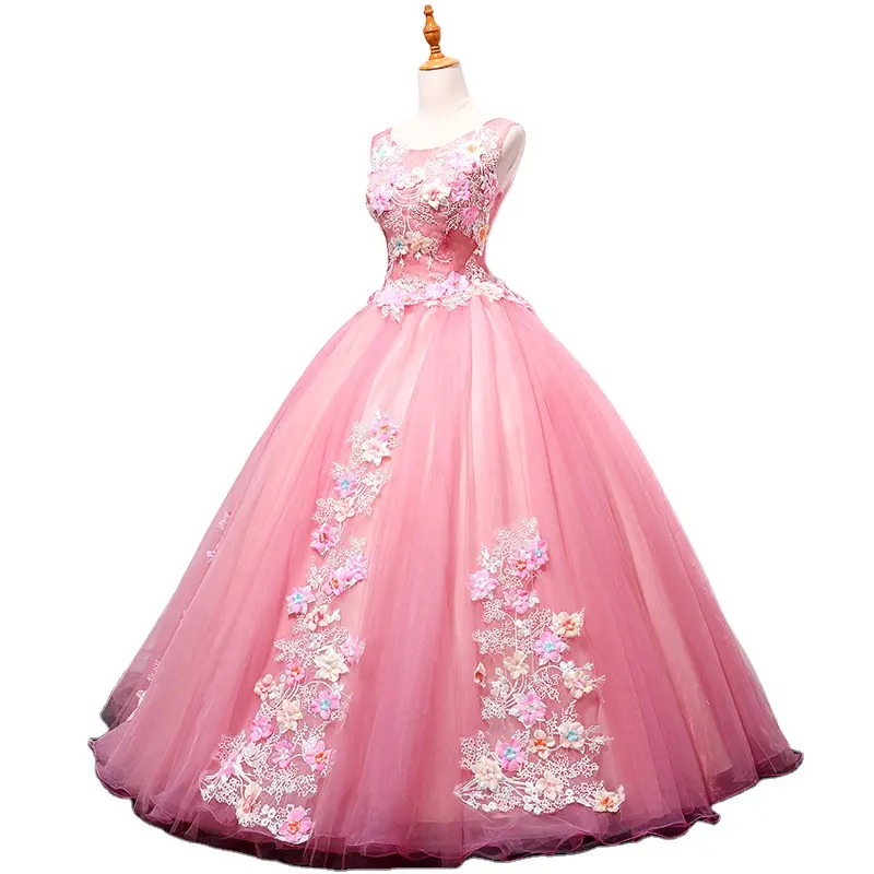 Wholesale Women's Embroidery Flowers Pink Big skirt Gauze Wedding dress The Dress