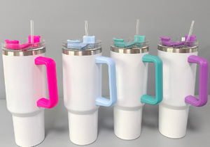 Entrepôt américain Gobelet en verre <span class=keywords><strong>blanc</strong></span> brillant de 40oz <span class=keywords><strong>à</strong></span> sublimation <span class=keywords><strong>thermos</strong></span> sous vide d'extérieur avec couvercles de couleur et poignée pour <span class=keywords><strong>café</strong></span> glacé - Product Image 4
