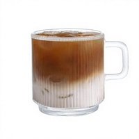 [Pack de 6] Tasses à café en verre résistant aux chocs de 12 oz avec poignée, rayures verticales classiques, verres à thé