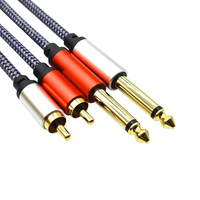 Câble 2RCA vers 1/4, câble d'interconnexion audio stéréo double 1/4 pouce TS vers double RCA, coque en cuivre plaqué or 2X 6,35 mm