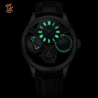 Montre squelette personnalisée OEM ODM avec logo, globe rotatif 24H, indicateur jour/nuit, montre-bracelet mécanique automatique de luxe pour homme, faible MOQ