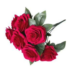 YIWAN चीन थोक रंगीन 9 के लिए सिर आलीशान गुलाब सिल्क रियल टच कृत्रिम नकली फूल घर शादी की सजावट