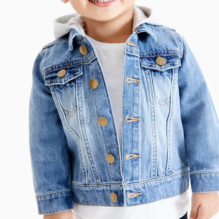 Mode kinder langarm oberbekleidung baumwolle denim hoodie jungen jean jacken kinder jacken