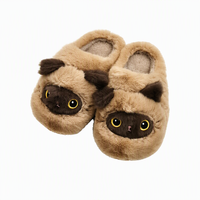 Pantoufles d'intérieur en fausse fourrure de qualité supérieure avec logo personnalisé, motif chat siamois, chaudes et douces pour l'hiver, certifiées REACH, idéales pour les cadeaux de fêtes