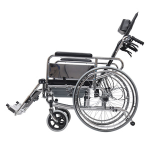 Fauteuil roulant manuel pliable et léger avec fonction inclinable pour personnes âgées et handicapées, construction en acier haute teneur en carbone, frein en U - Product Image 1