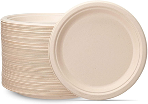 Assiettes jetables personnalisées en bagasse naturelle, vaisselle biodégradable en pulpe pour mariages, fêtes, hôtels et traiteurs - Product Image 5