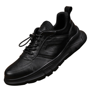 Chaussures décontractées en cuir pour hommes à lacets, bout rond, doublure en maille respirante, semelle extérieure en caoutchouc, semelle intermédiaire en EVA, mode automne, confortables pour la marche - Product Image 4