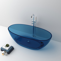 Baignoire transparente en résine de pierre, couleur claire, autoportante