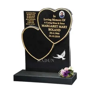 Cheap stone monuments granite religious double angel heart shaped grave headstone tombstone
