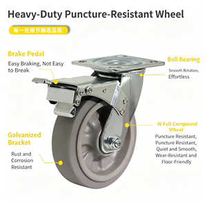 Stainless Steel Iron Rubber Polyurethane 4 Inch Nylon Swivel Caster Wheel Dual Lock Brake Water Resistant Heavy Duty Food Grade - Product Image 4