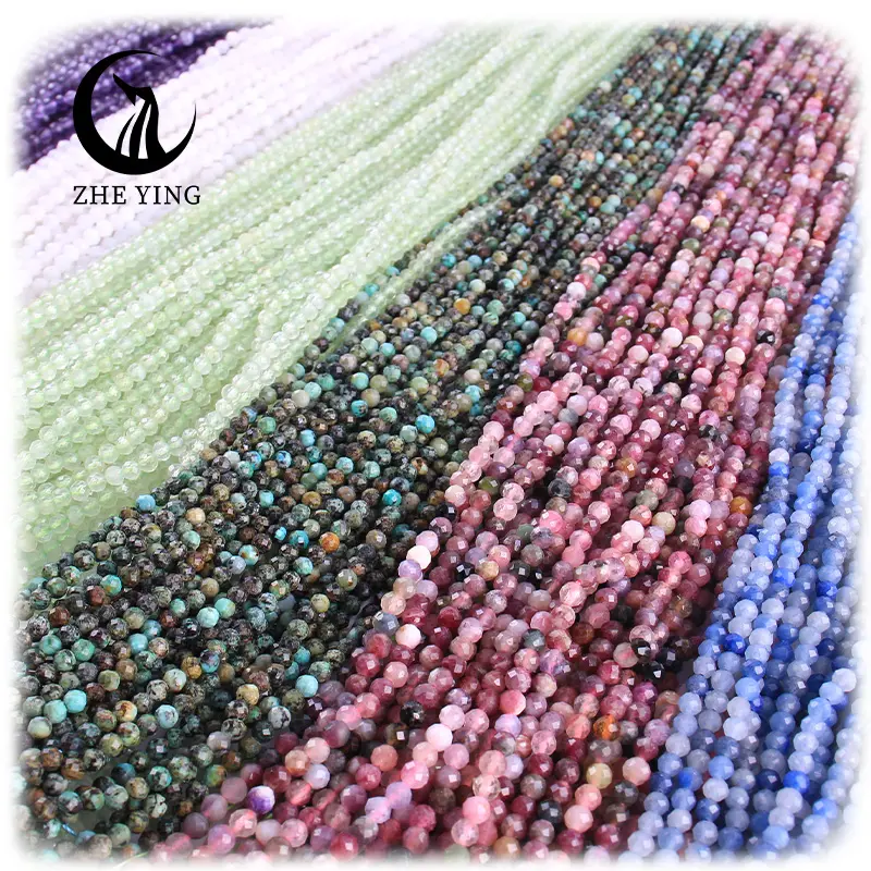 Zhe Ying wholesale 3mm gemstone faceted beads loose round natural faceted stone beads for jewelry making