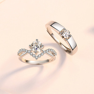 Bague de Couple Femme Homme en Diamant Pas Cher en Gros, Ensemble de Bijoux Deux Pièces pour Amoureux, Anneau de Mariage et de Fiançailles en Zircon - Product Image 5