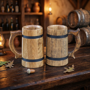 Jarra de Cerveza Rústica Hecha a Mano de Madera, Jarra Vikinga Medieval, Taza de Cerveza de Madera Natural, Proveedor Mayorista, Precio Competitivo - Product Image 1