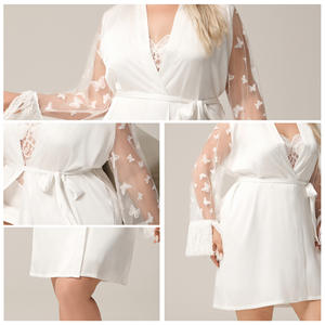 ชุดคลุมยาวผ้าซาตินลูกไม้หรูหรา ไซส์ใหญ่ ชุดนอนผู้หญิง ชุดลำลองใส่สบาย ชุดนอนเรียบง่าย นุ่ม สบาย - Product Image 4