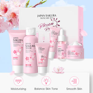 Venta caliente Sakura Series Custom <span class=keywords><strong>Japan</strong></span> 6PCs Productos para el cuidado de la piel facial Crema facial Suero Limpiador Protector solar Sakura Skincare Set - Product Image 3