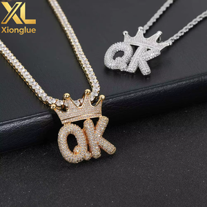 2026 New Design Crown Small Letters Copper Pendant <b>Necklaces</b> <b>Silver</b> Plated Gold Plated Rope Tennis Chain Custom <b>Name</b> Hip Hop - Product Image 5