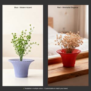 <span class=keywords><strong>Pot</strong></span> <span class=keywords><strong>de</strong></span> fleurs en plastique blanc côtelé style Art Déco, léger et durable, vase hydroponique <span class=keywords><strong>de</strong></span> table incassable pour la décoration intérieure - Product Image 2